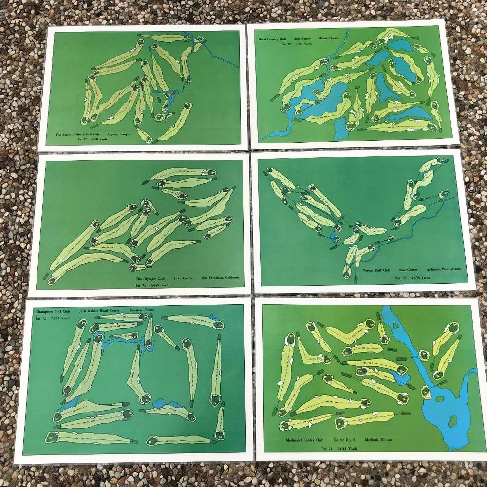 Vintage Brian Harper Laminated Placemats Golf Courses Country Clubs Set Of 6